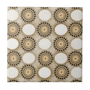 Carreau de céramique floral rond beige