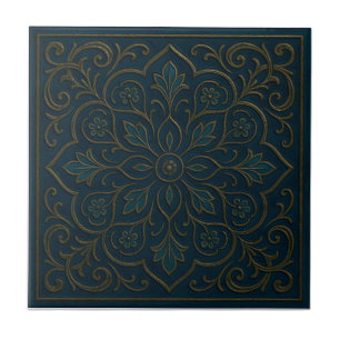 Carreau de céramique floral sarcelle vintage