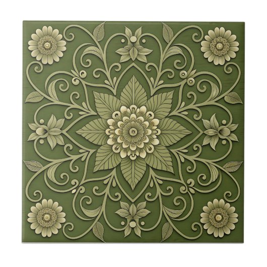 Carreau de céramique floral vert (Devant)