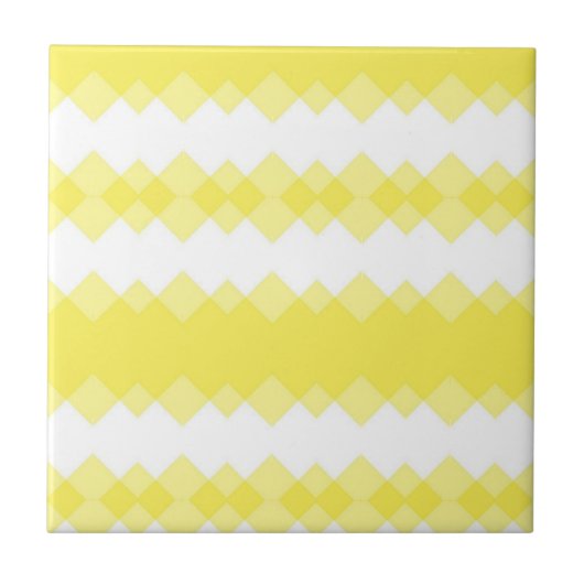 Carreau de céramique jaune et blanc à rayures carr (Devant)