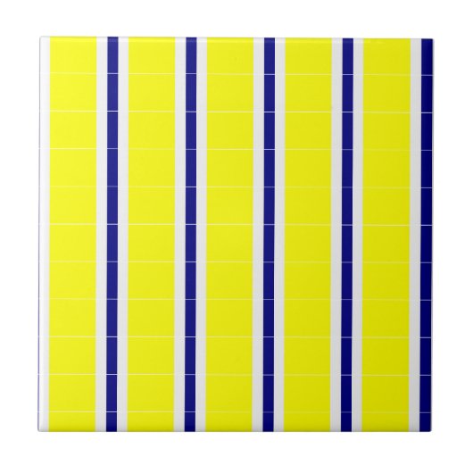 Carreau de céramique jaune et bleu à rayure blanch (Devant)
