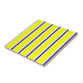 Carreau de céramique jaune et bleu à rayure blanch (Côté)