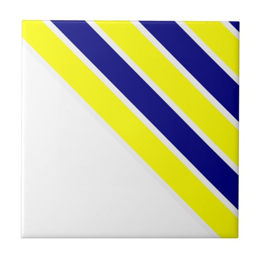 Carreau de céramique jaune et bleu à rayures blanc (Devant)