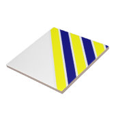 Carreau de céramique jaune et bleu à rayures blanc (Côté)