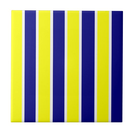 Carreau de céramique jaune et bleu à rayures blanc (Devant)