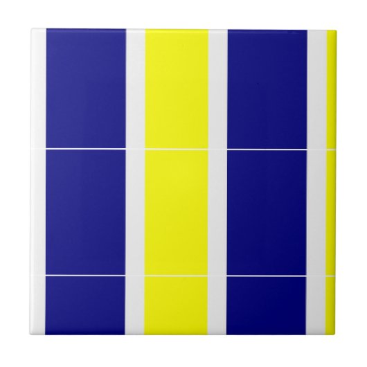Carreau de céramique jaune et bleu à rayures blanc (Devant)