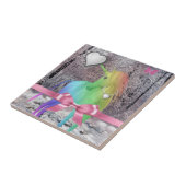 Carreau de céramique Licorne Rose Ruban (Côté)