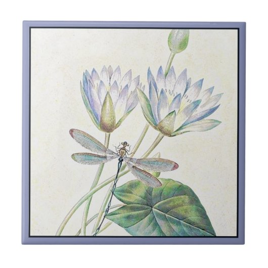 Carreau de céramique lotus et libellule (Devant)