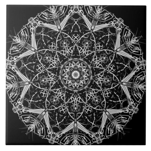 Carreau de céramique mandala noir et blanc (Devant)