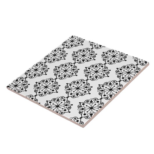 Carreau de céramique marbre mandala noir blanc mod (Côté)