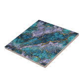Carreau de céramique marbré turquoise et violet (Côté)