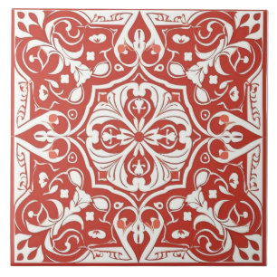 Carreau de céramique méditerranéen blanc et rouge