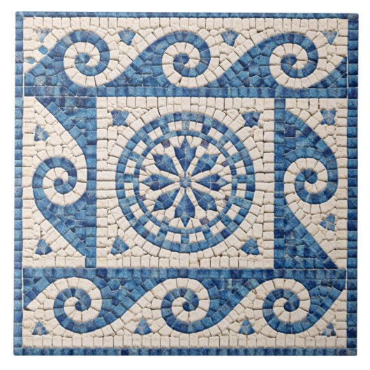 Carreau de céramique méditerranéen en mosaïque ble (Devant)