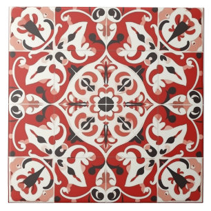 Carreau de céramique méditerranéen rouge et noir