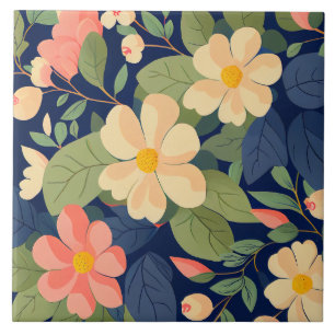 Carreau de céramique Navy Peach Pink Floral Botani