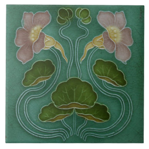 Carreau de céramique - Nénuphars rose pâle Art Nou