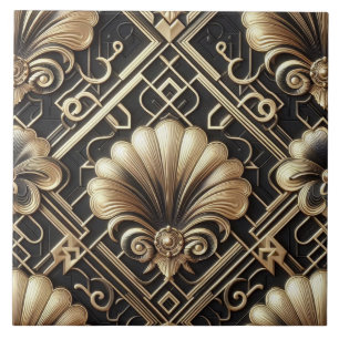 Carreau de céramique noir et or Art déco de luxe