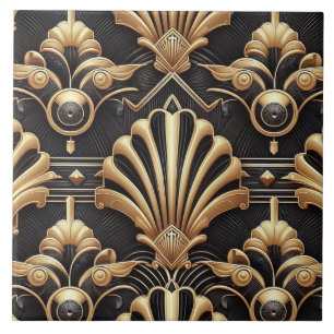 Carreau de céramique noir et or de luxe Art déco