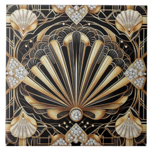 Carreau de céramique noir et or de luxe Art déco