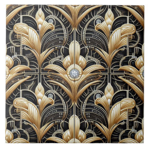 Carreau de céramique noir et or de luxe Art Déco