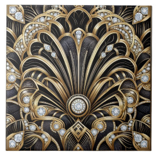 Carreau de céramique noir et or de luxe Art Déco