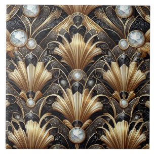 Carreau de céramique noir et or de luxe Art Déco