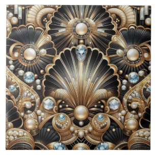 Carreau de céramique noir et or de luxe Art Déco