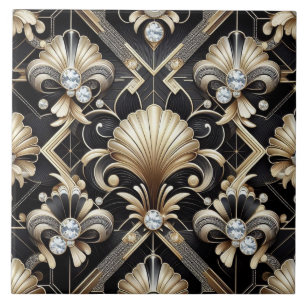 Carreau de céramique noir et or de luxe Art déco