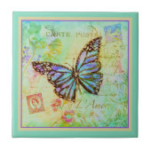 Carreau de céramique papillon sarcelle et violet (Devant)