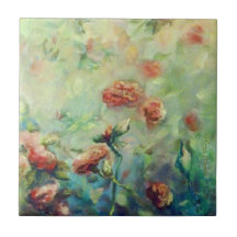 Carreau de céramique peint de roses