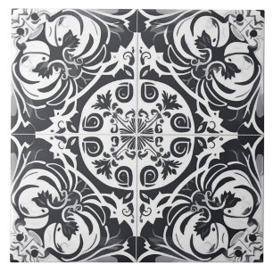 Carreau de céramique portugais sans couture noir e