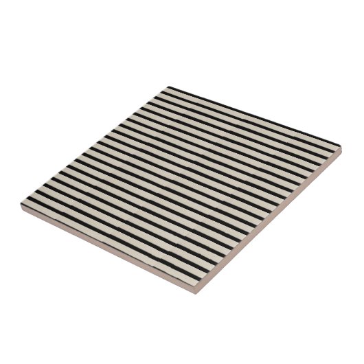 Carreau de céramique rayure noire et beige (Côté)