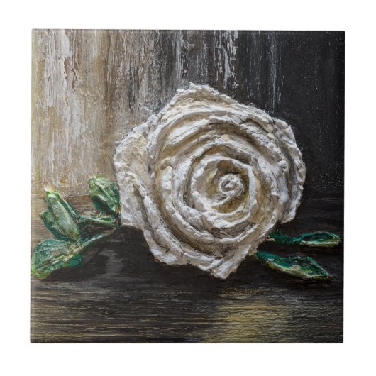 Carreau de céramique - Rose blanche (Devant)