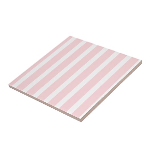Carreau de céramique rose et blanc rayé (Côté)