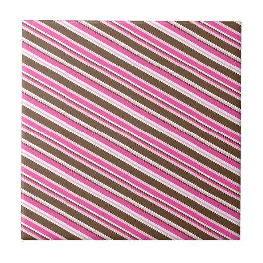 Carreau de céramique rose marron blanc rayé (Devant)