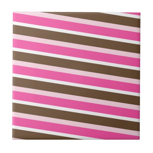 Carreau de céramique rose marron blanc rayé (Devant)