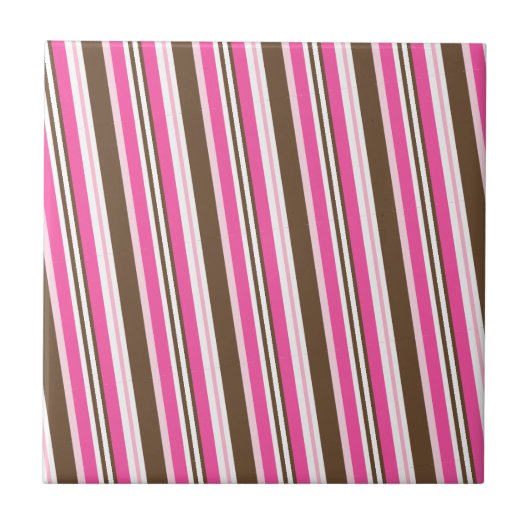 Carreau de céramique rose marron blanc rayé (Devant)