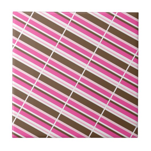 Carreau de céramique rose marron blanc rayé (Devant)