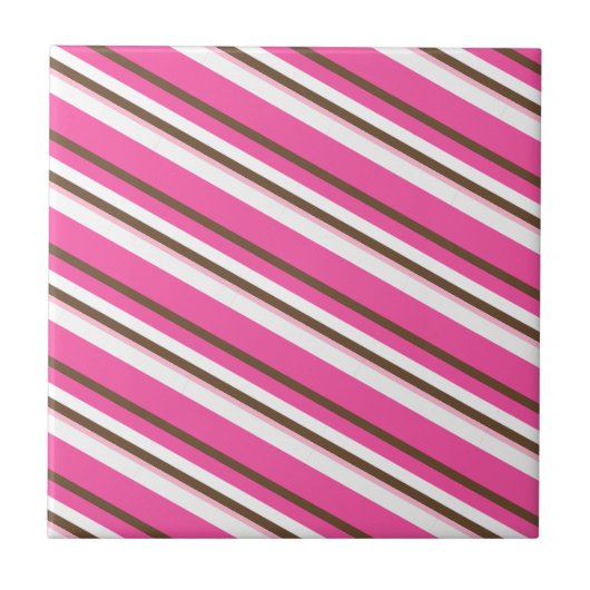 Carreau de céramique rose marron blanc rayé (Devant)