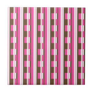 Carreau de céramique rose marron blanc rayure
