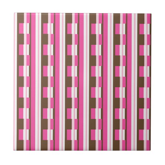Carreau de céramique rose marron blanc rayure (Devant)