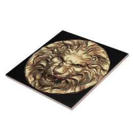 Carreau de céramique Tête de lion doré rugissant