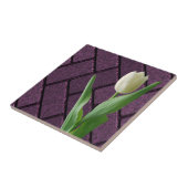 Carreau de céramique Tulipe blanche florale violet (Côté)