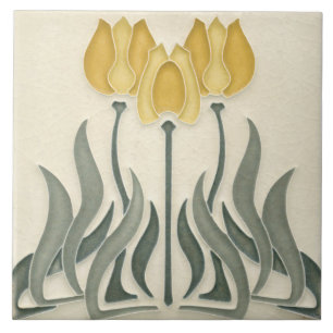 Carreau de céramique - Tulipes jaunes Art nouveau
