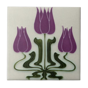 Carreau de céramique - Tulipes violettes Art nouve