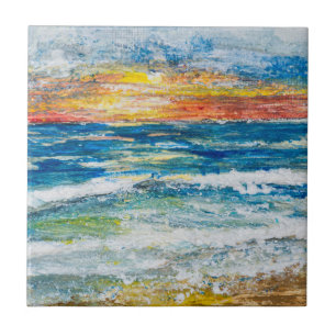Carreau de céramique - Vagues de mer au coucher du
