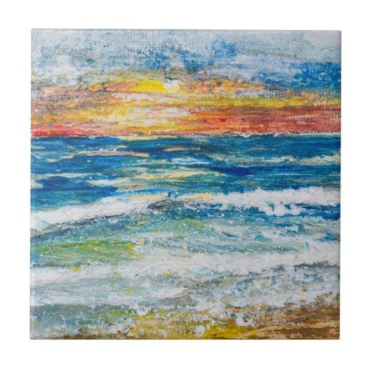 Carreau de céramique - Vagues de mer au coucher du (Devant)