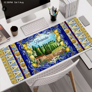 Carreau de Citron de Majolique Italienne Bleu d'Ét