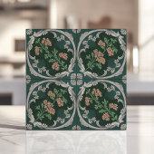 Carreau de défilement floral vintage sarcelle vert