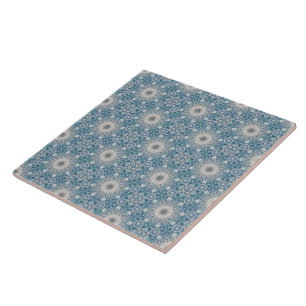 Carreau de Delft bleu blanc gris motif kaléidoscop